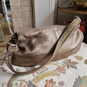 The Sak Pink Label Bronze Pebbled Leather Hobo Bag. 100% Cowhide Leather.